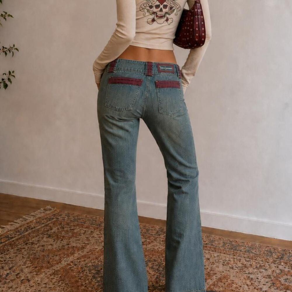 NWT deadstock early 2000s y2k silk trim flare lowrise jeans
